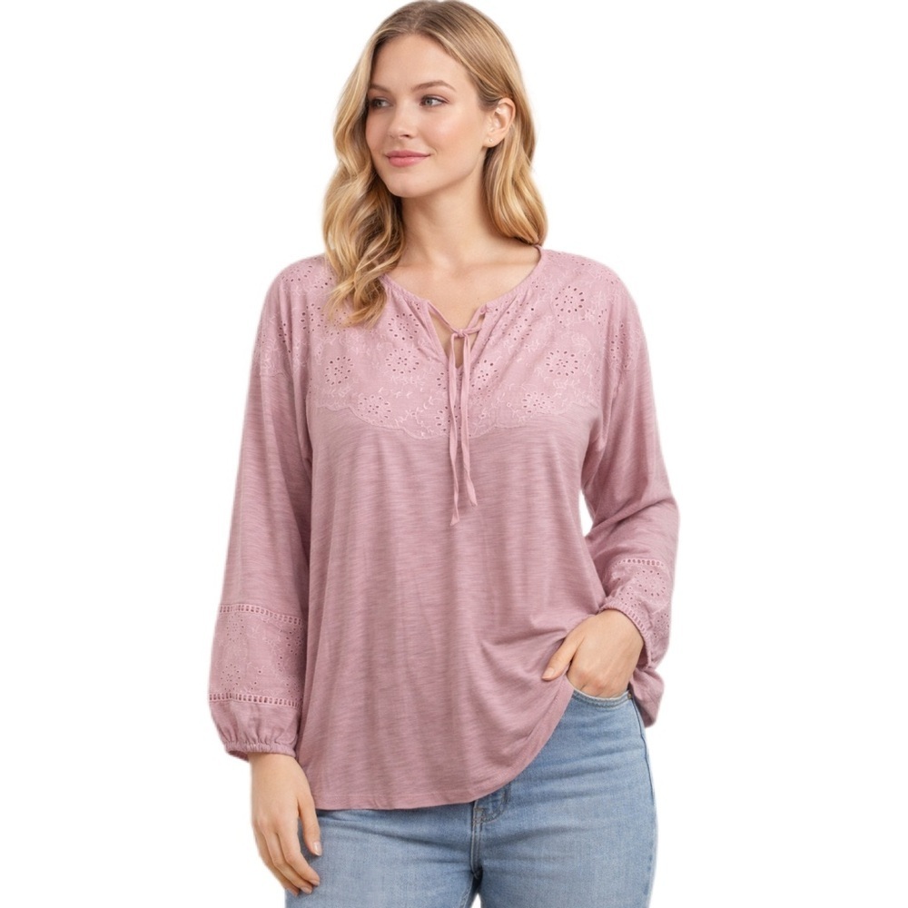 Style & Co. Eyelet Knit Top Boho, Feminine, Soft Romantic Size M (fits like XL)
